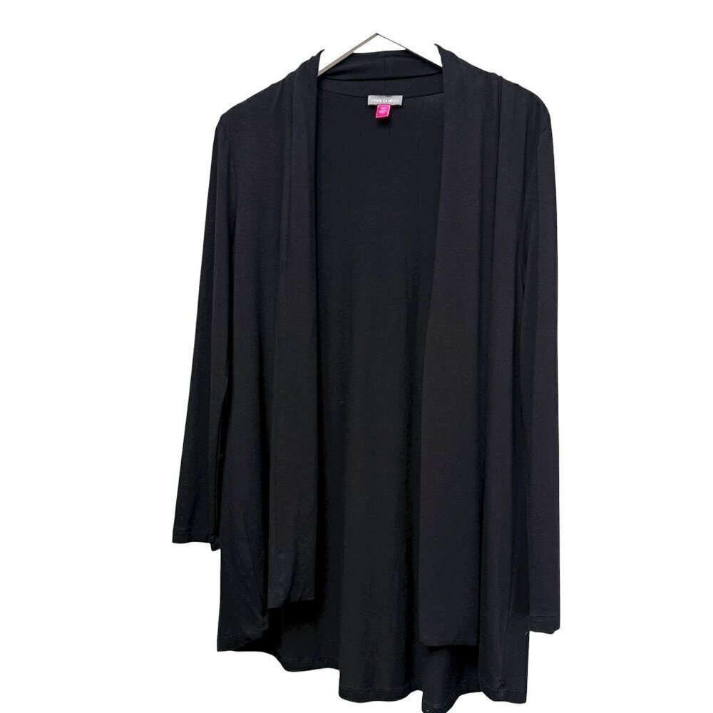 Vince Camuto Black Cardigan Medium Petite Stretch Viscose Jersey Open Front